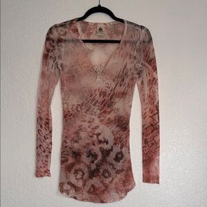 S-Twelve Sheer mesh Y2K Long Sleeve Top - Brown animal print layering